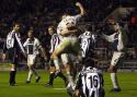 Andy Griffin celebrates Newcastle's winner against Juventus